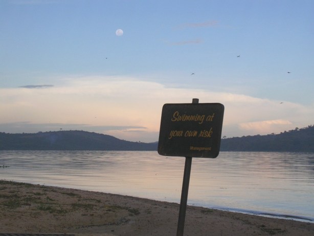 How to avoid Bilharzia signpost at Munyonyo, Lake Victoria
