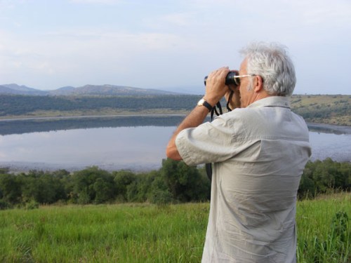 Bird watching Lake Nyamunuka crater lake, north of Mweya, Queen Elixabeth National Park Bird watching Lake Nyamunuka crater lake, north of Mweya, Queen Elixabeth National Park
