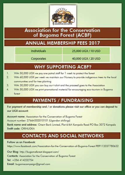 ACBF Association for Conservation of Bugoma membership fees 2017 ACBF Association for Conservation of Bugoma membership fees 2017