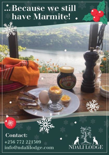 British expats missed Marmite during lockdown. Ndali Lodge's Xmas promo Uganda