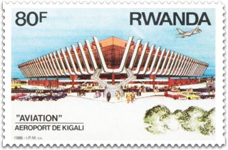 Postage stamp. aeroport de kigali 1986. Rwanda