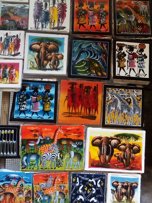 tinga tinga art on sale in Stone Town, Zanzibar. Tanzania travel