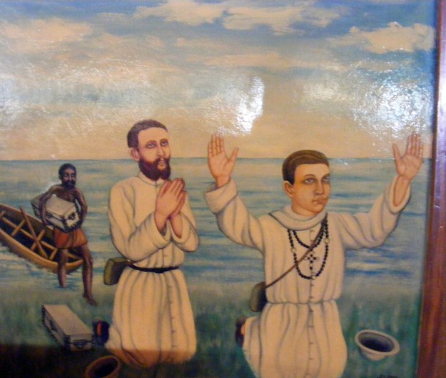 Catholic missionaries, known as the White Fathers, land in Entebbe, Uganda after traversing Lake Victoria White Fathers land Entebbe, Uganda. Namugongo Martyrs