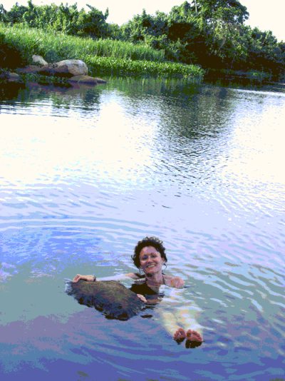Oh, the life of a volunteer TRA LA! Taking a dip below The Haven, River Nile, Jinja Muzungu swimmming in the River Nile, Jinja, Uganda